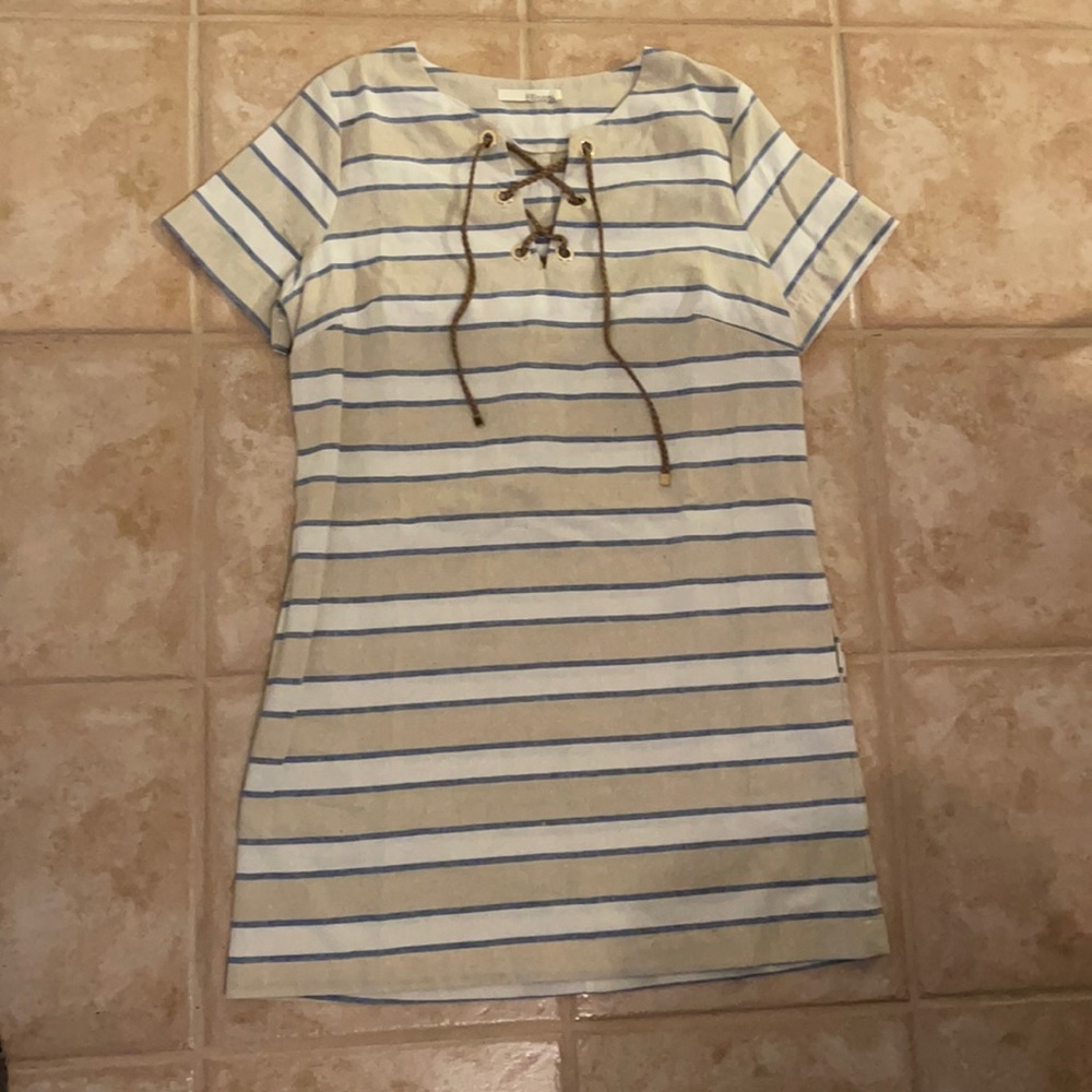 TAN STRIPPED DRESS; SIZE L